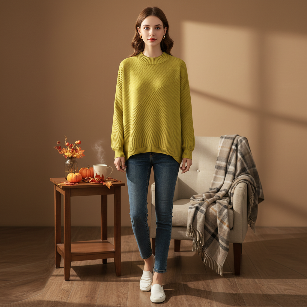 Damenpullover mit diagonalem Rippstrickmuster | Oversized