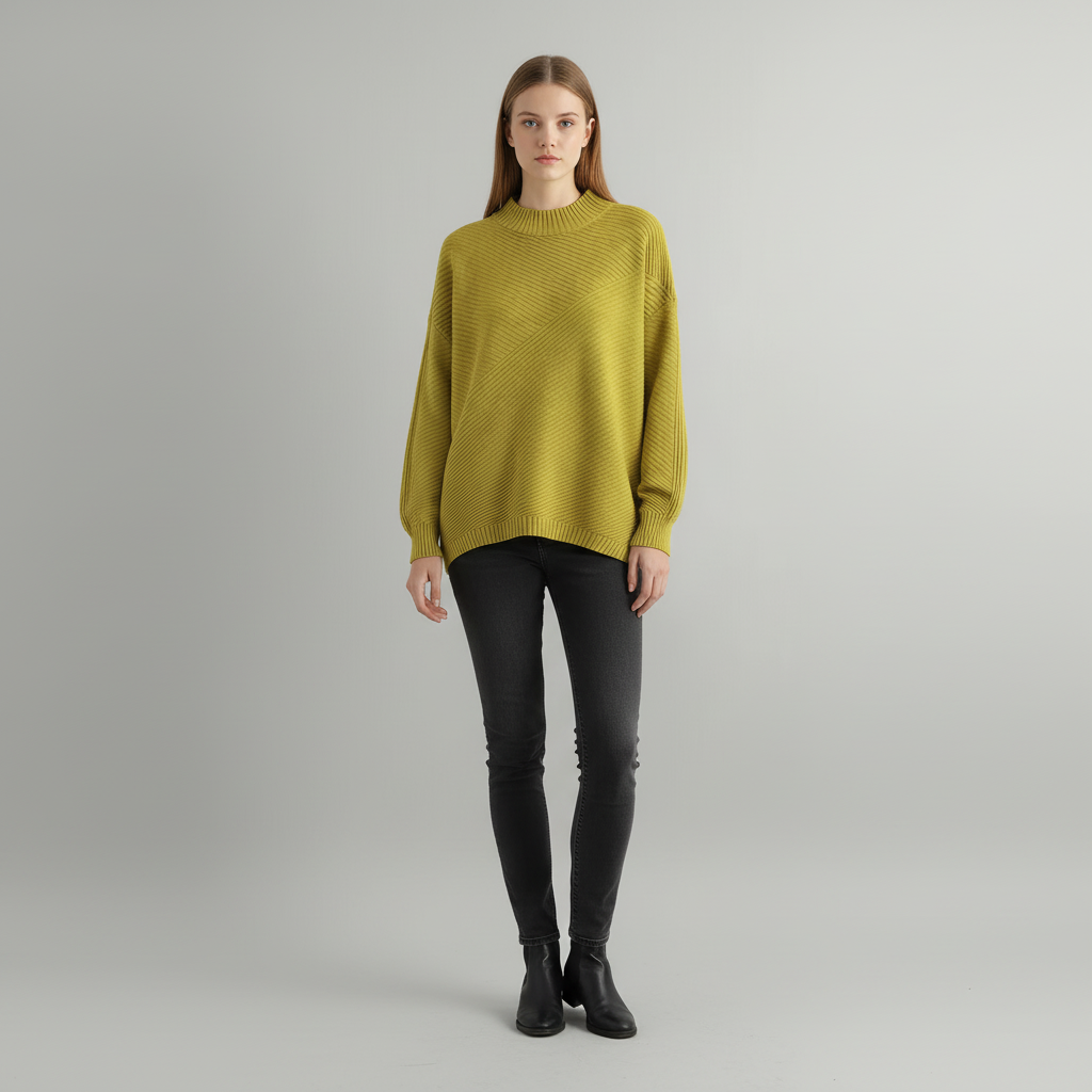 Damenpullover mit diagonalem Rippstrickmuster | Oversized