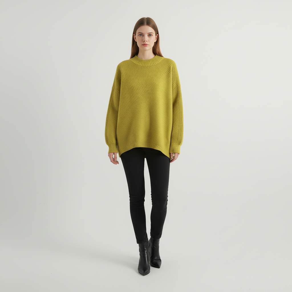 Damenpullover mit diagonalem Rippstrickmuster | Oversized
