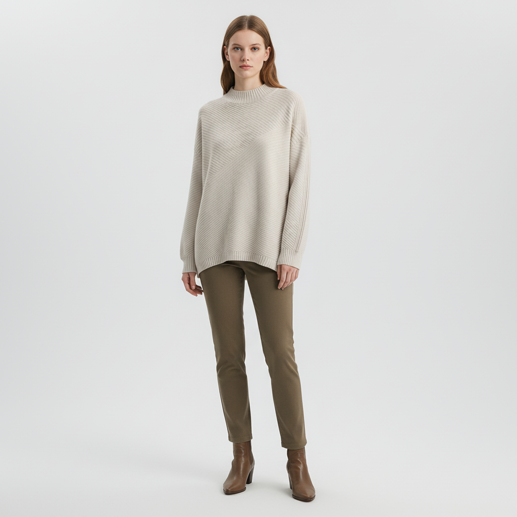 Damenpullover mit diagonalem Rippstrickmuster | Oversized