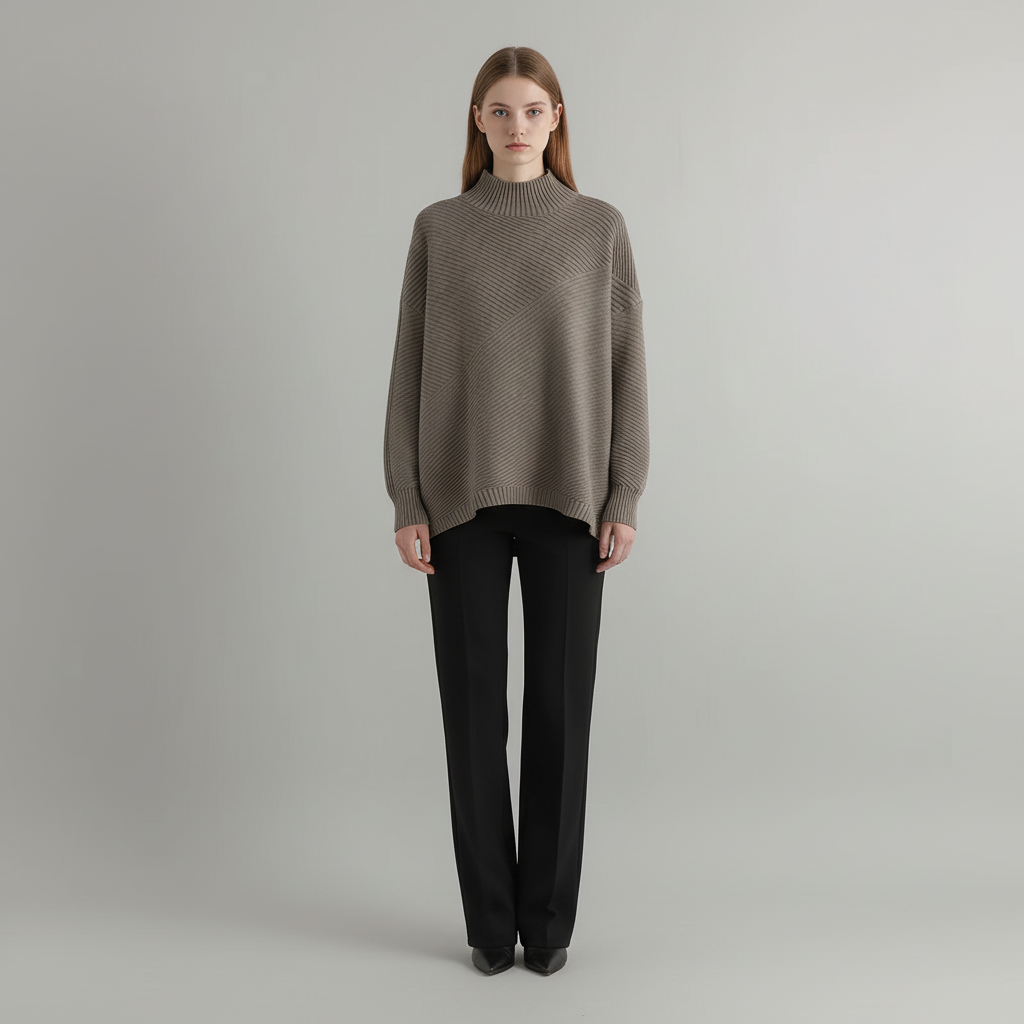 Damenpullover mit diagonalem Rippstrickmuster | Oversized