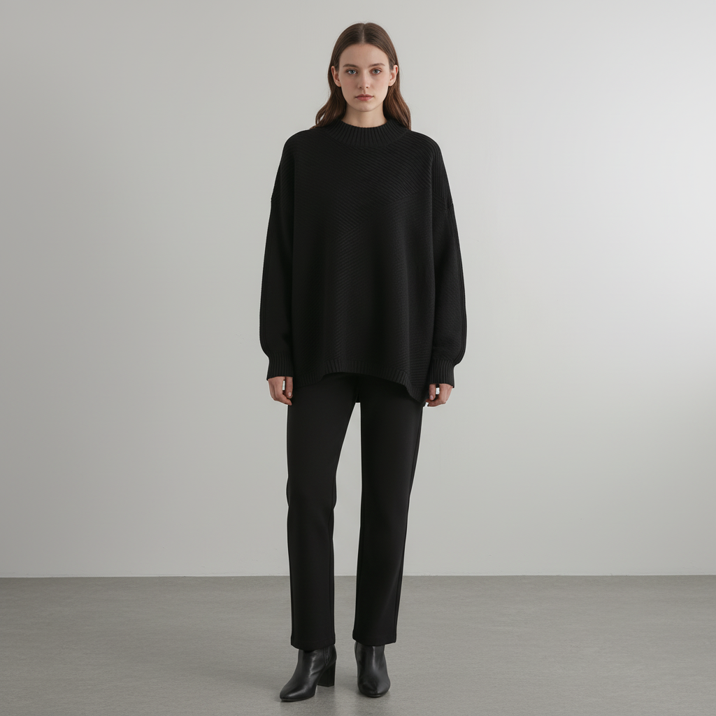 Damenpullover mit diagonalem Rippstrickmuster | Oversized