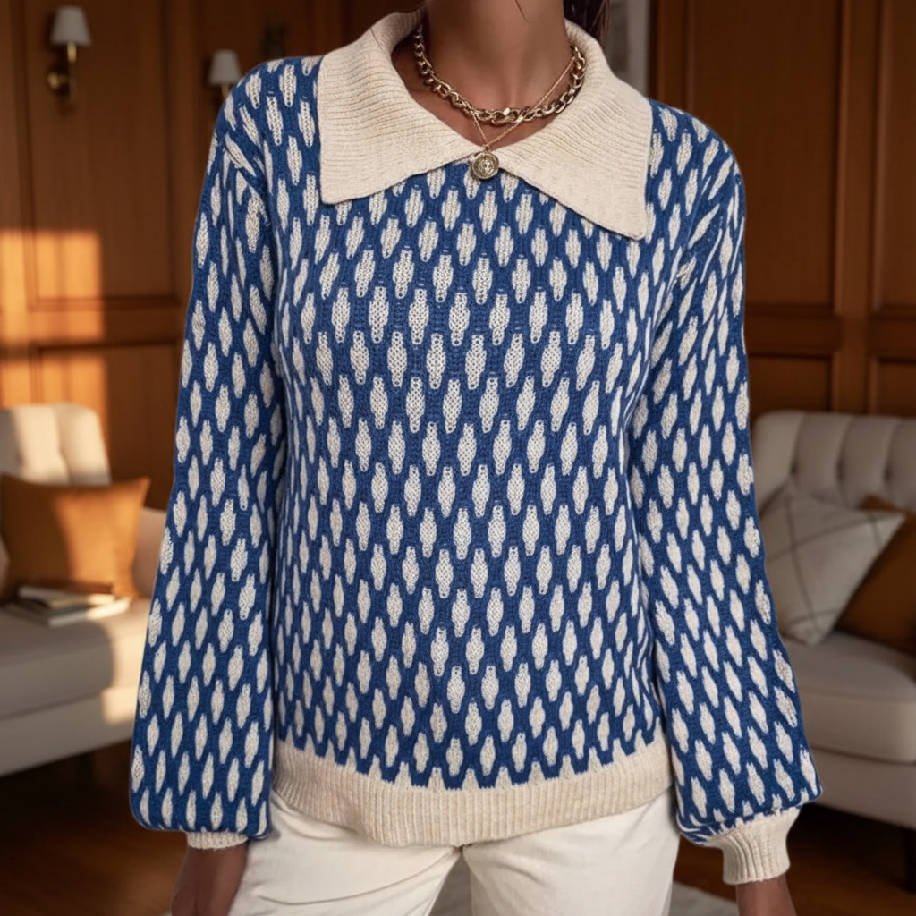 Damenpullover mit Print Kragen und lockerem Schnitt | Langarm