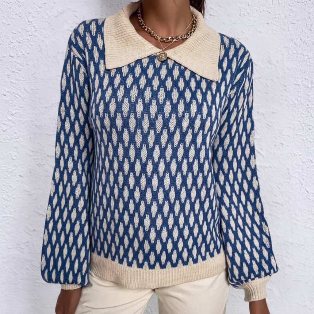 Damenpullover mit Print Kragen und lockerem Schnitt | Langarm