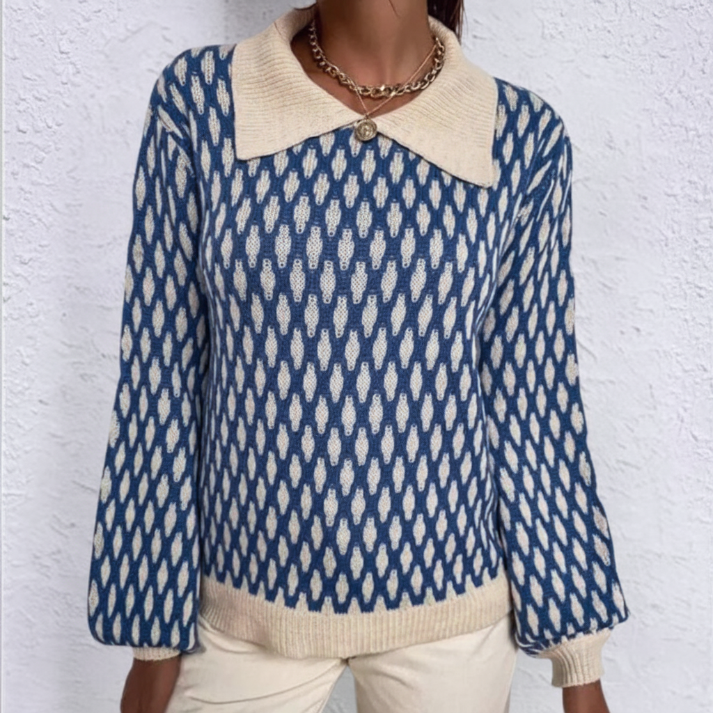 Damenpullover mit Print Kragen und lockerem Schnitt | Langarm