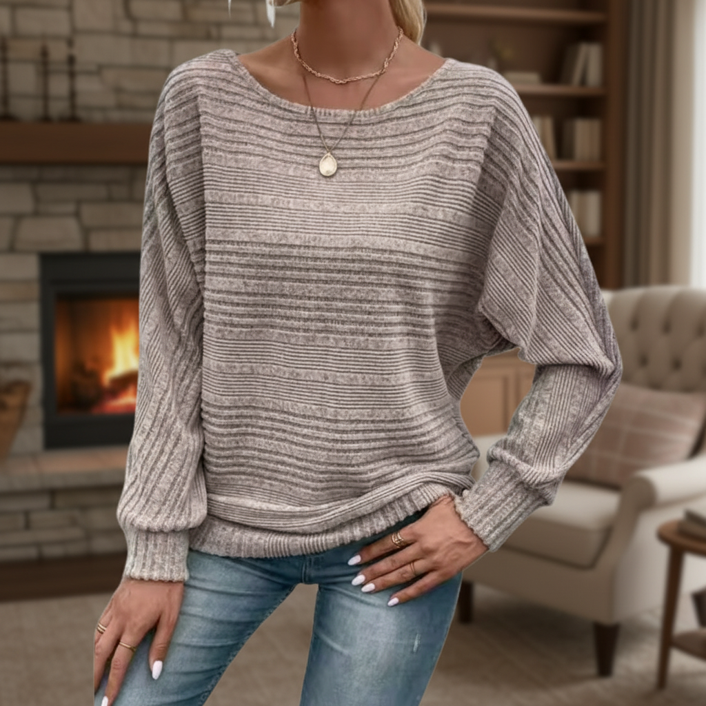 Damen-Strickpullover mit Strukturmuster | Lange Fledermausärmel