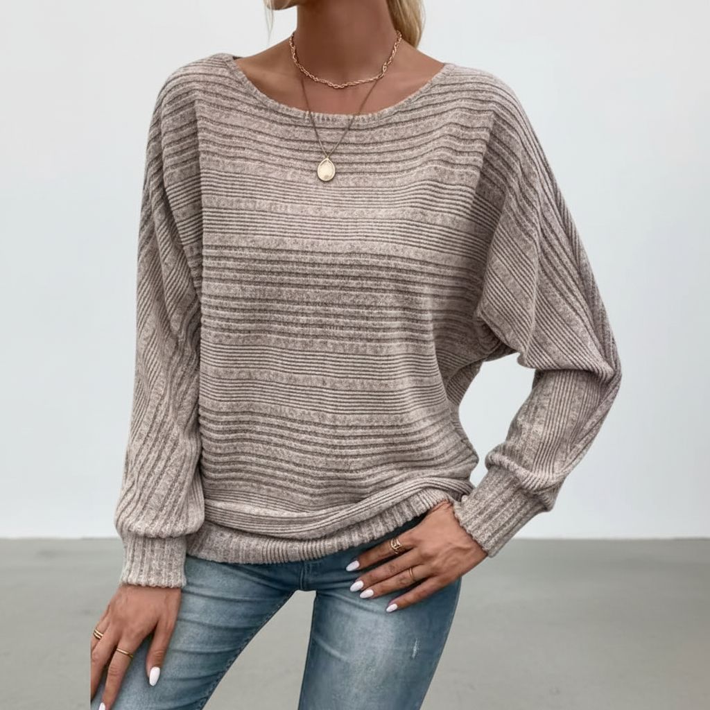 Damen-Strickpullover mit Strukturmuster | Lange Fledermausärmel