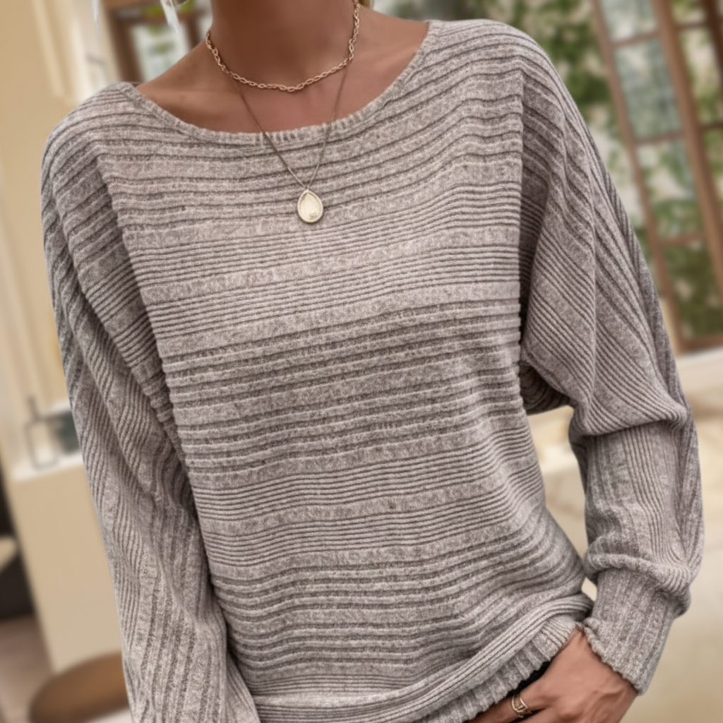 Damen-Strickpullover mit Strukturmuster | Lange Fledermausärmel