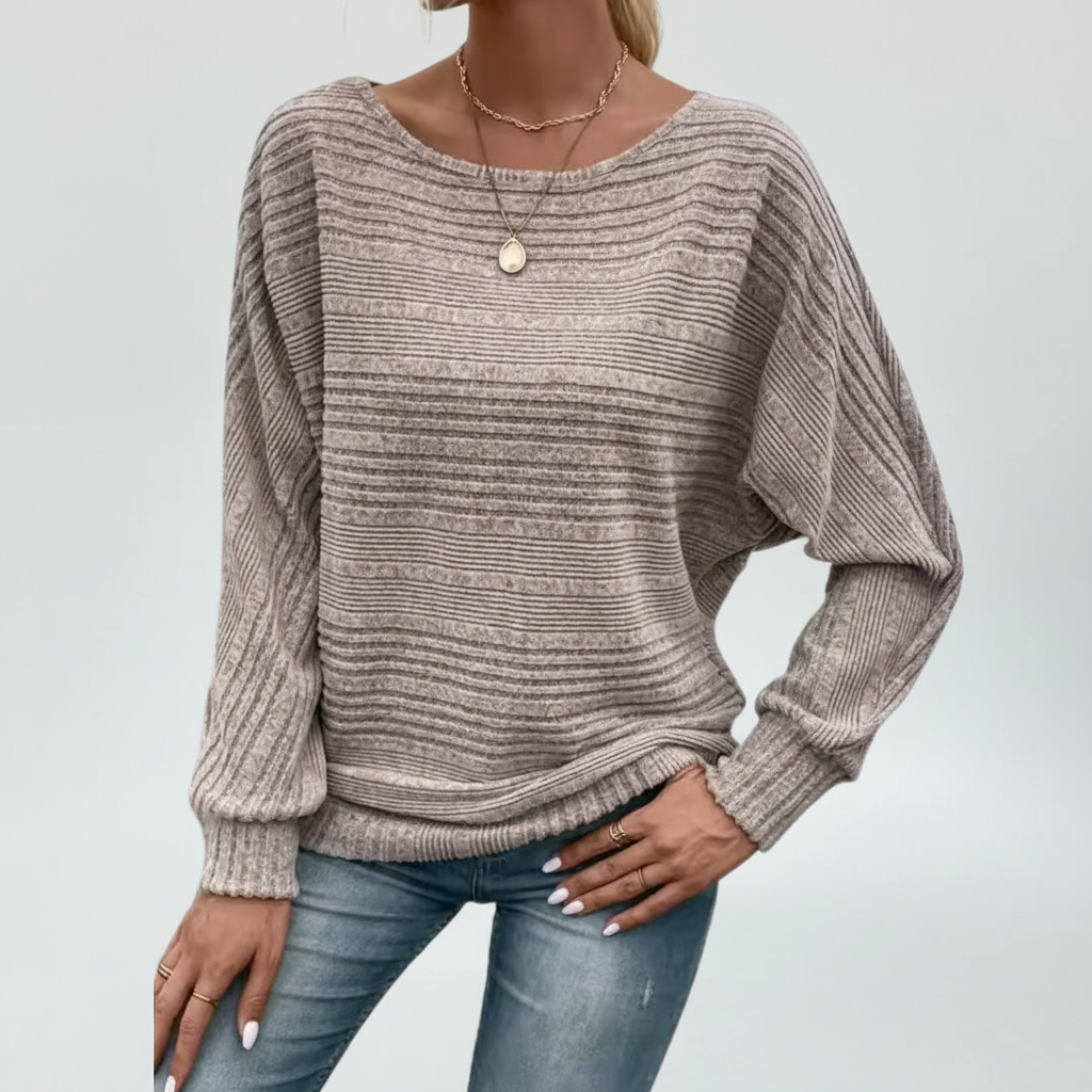 Damen-Strickpullover mit Strukturmuster | Lange Fledermausärmel
