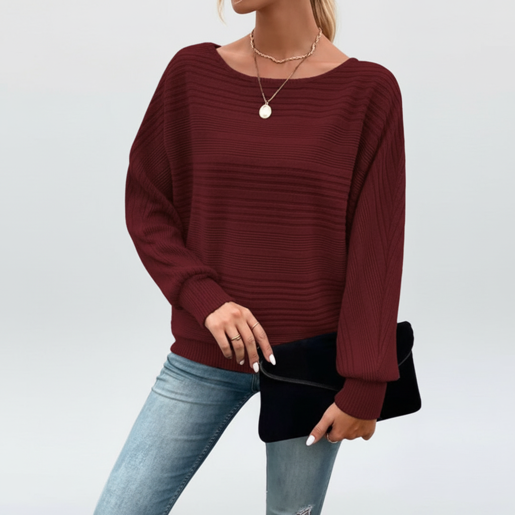 Damen-Strickpullover mit Strukturmuster | Lange Fledermausärmel