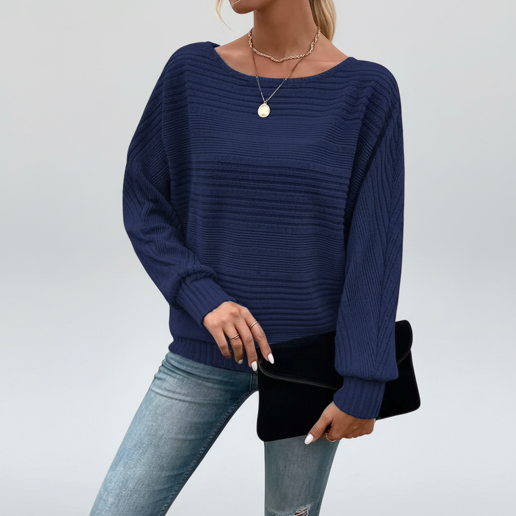 Damen-Strickpullover mit Strukturmuster | Lange Fledermausärmel