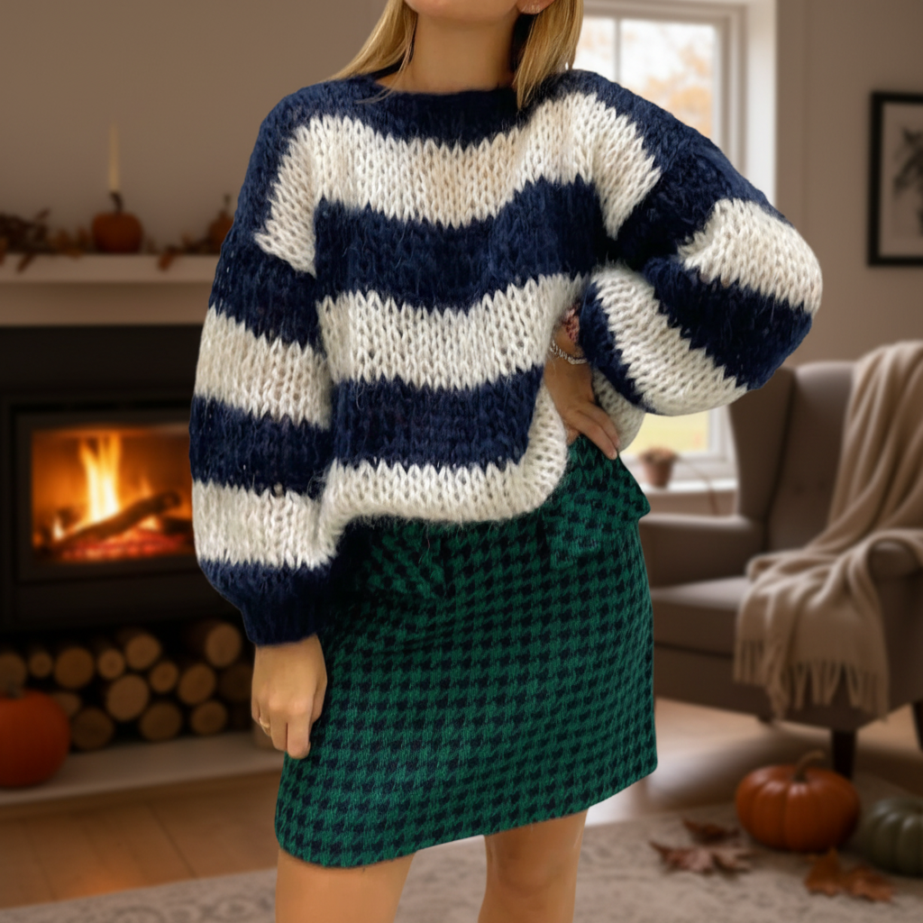 Damen Grobstrickpullover | Breite Streifen