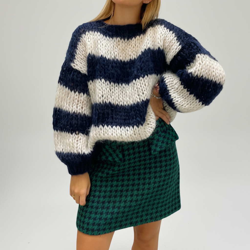 Damen Grobstrickpullover | Breite Streifen