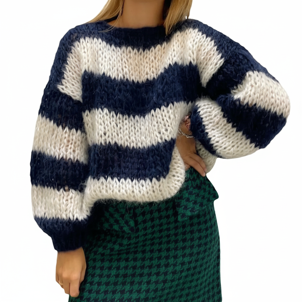 Damen Grobstrickpullover | Breite Streifen