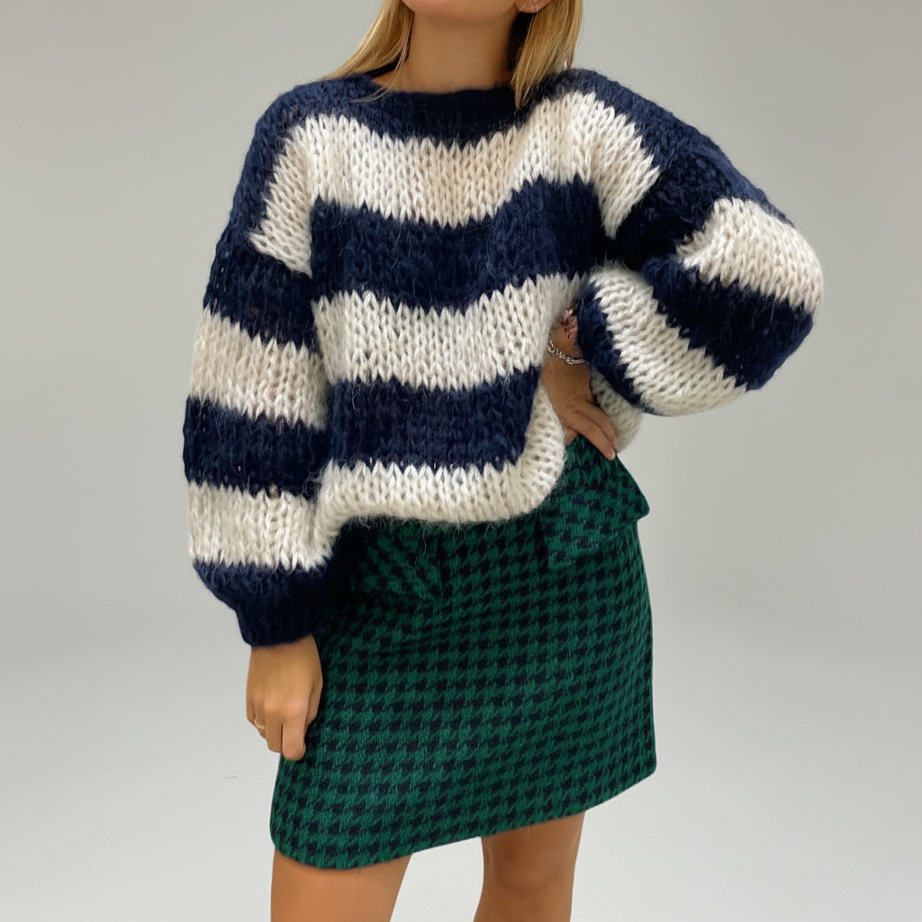 Damen Grobstrickpullover | Breite Streifen