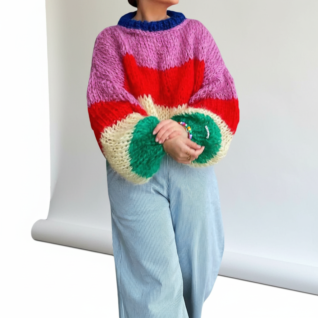 Damen Grobstrickpullover | Breite Streifen
