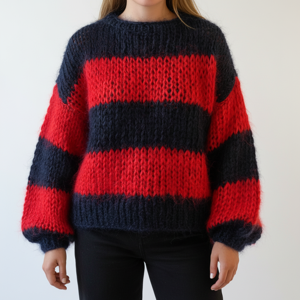 Damen Grobstrickpullover | Breite Streifen