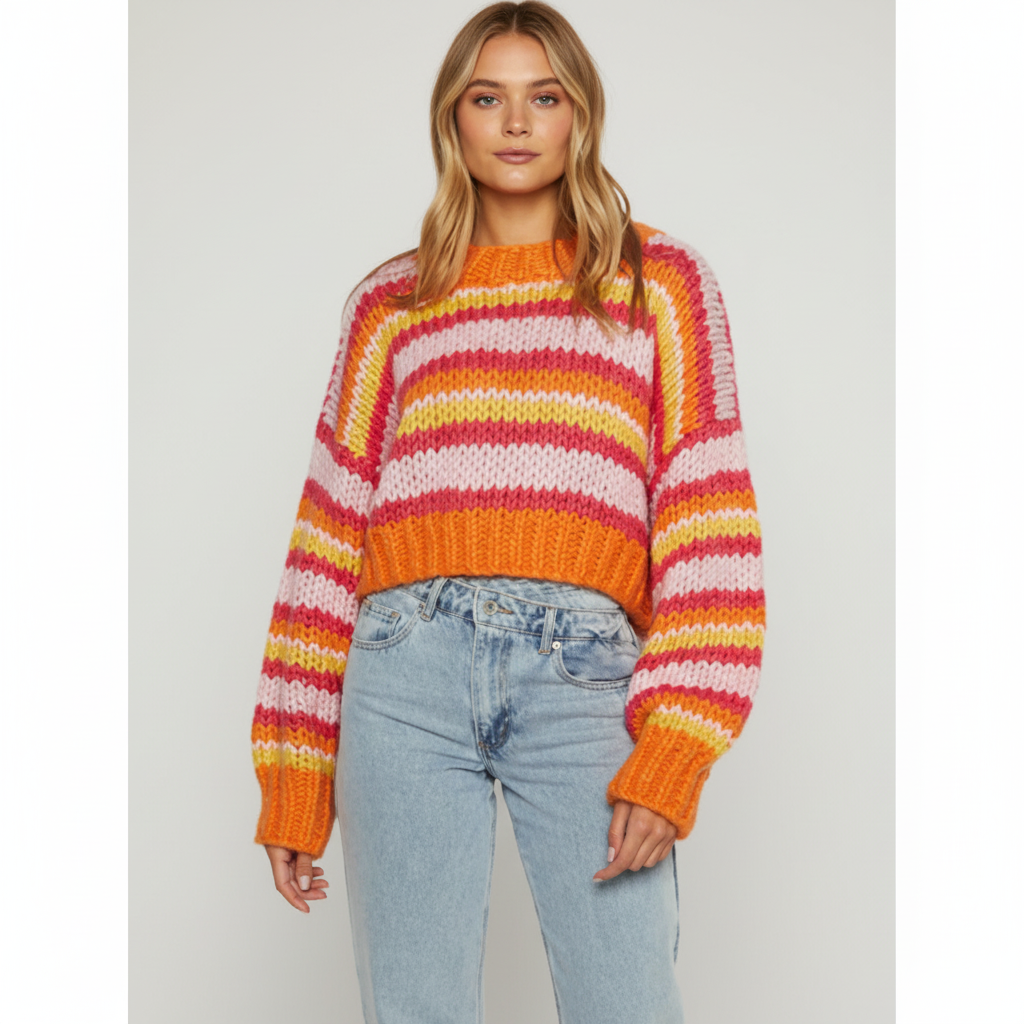 Damen Grobstrickpullover | Breite Streifen
