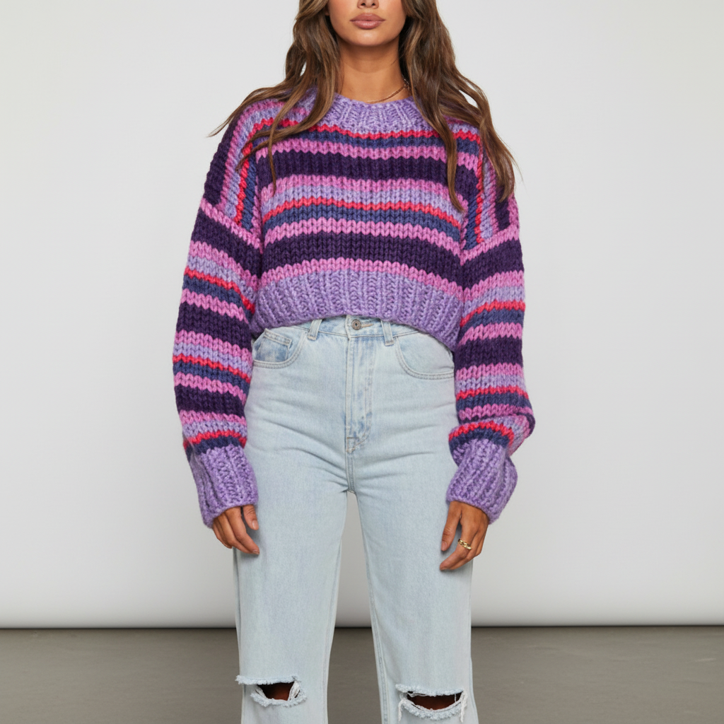 Damen Grobstrickpullover | Breite Streifen