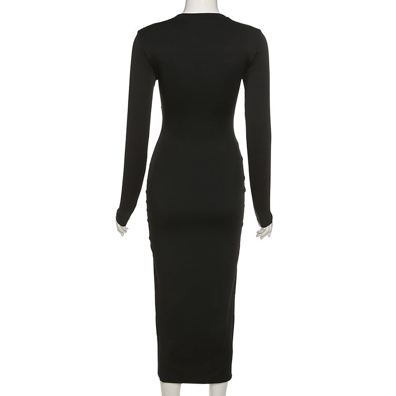 Damen Maxikleid mit Hhem Schlitz | Lange Ärmel