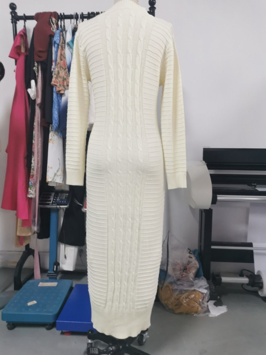 Damen Bodycon Warme Strickkleid | Maxi