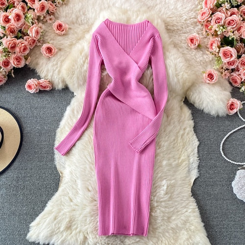 Damen Geripptes Midikleid | Lange Ärmel