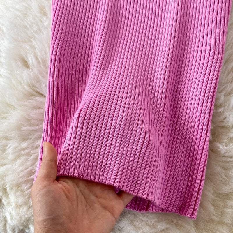 Damen Geripptes Midikleid | Lange Ärmel