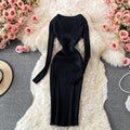 Damen Geripptes Midikleid | Lange Ärmel