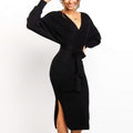 Damen Strick Midi Wickelkleid | Warme