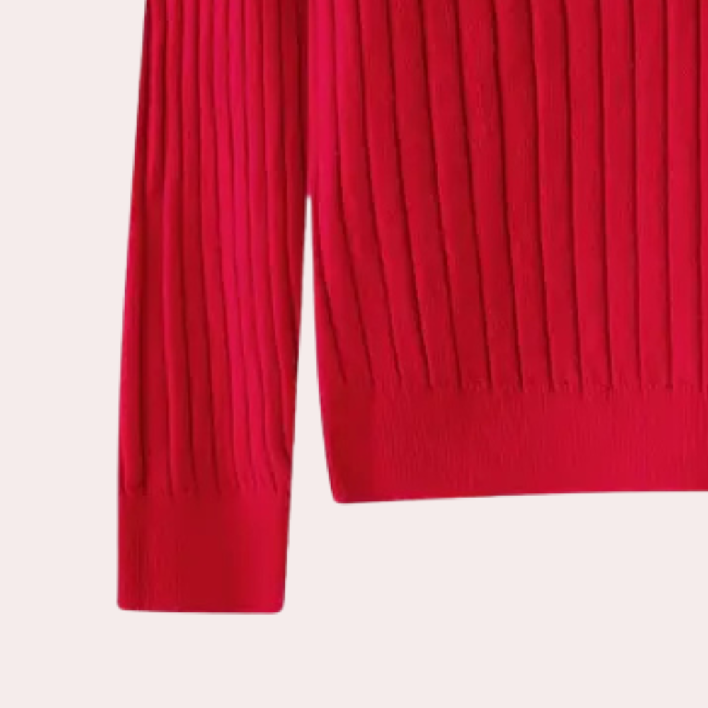 Damen-Rippstrickpullover | Knopfleiste