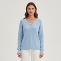 Damen Gerippter Winterpullover mit V-Ausschnitt | Lange Ärmel
