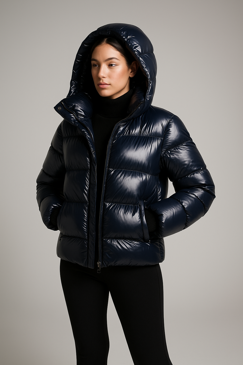 Damen Daunenjacke Kurze Reissverschluss Mit Kapuze | Winter