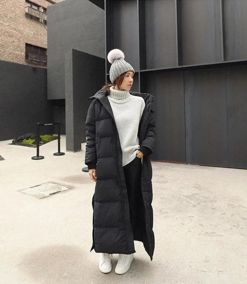 Damen Jacke Daunen Winter Lang Mit Kapuze | Reissverschluss