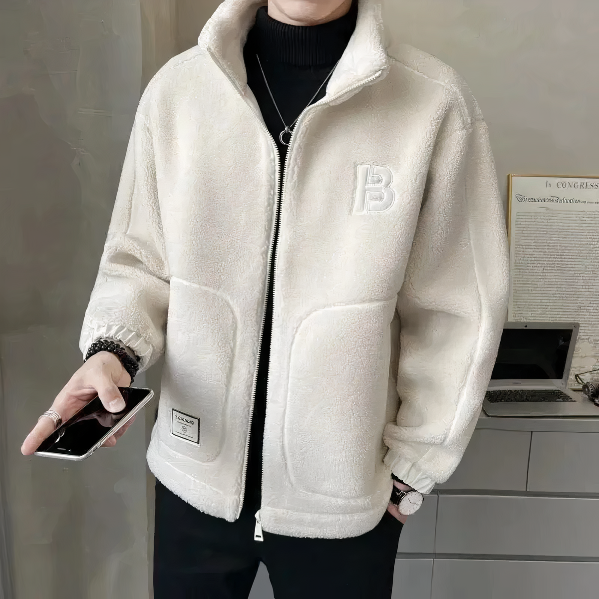 Herren Jacket Teddy Reissverschluss Winter | Stehkragen