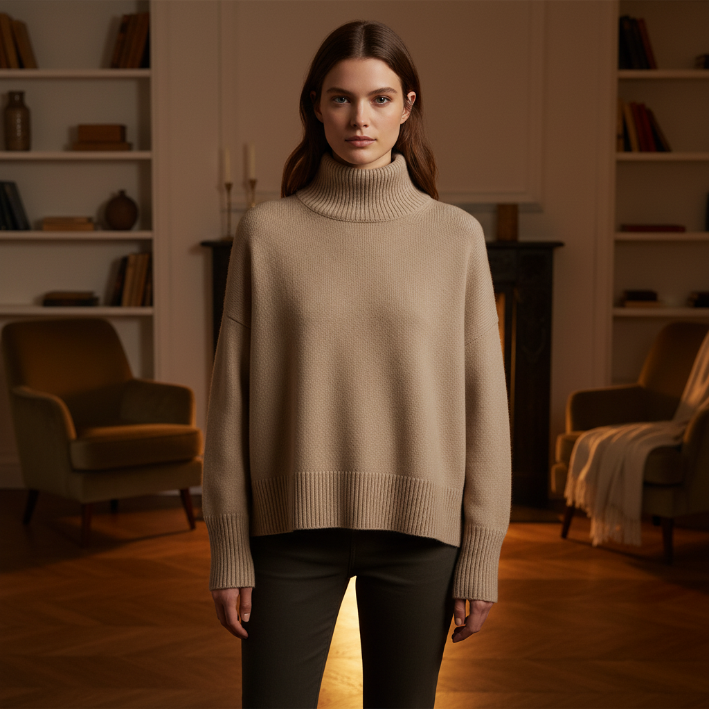 Damen Oversize-Rollkragenpullover | Überschnittene Schultern