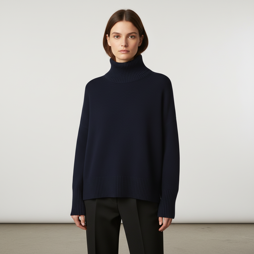 Damen Oversize-Rollkragenpullover | Überschnittene Schultern