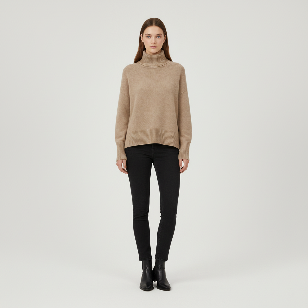Damen Oversize-Rollkragenpullover | Überschnittene Schultern