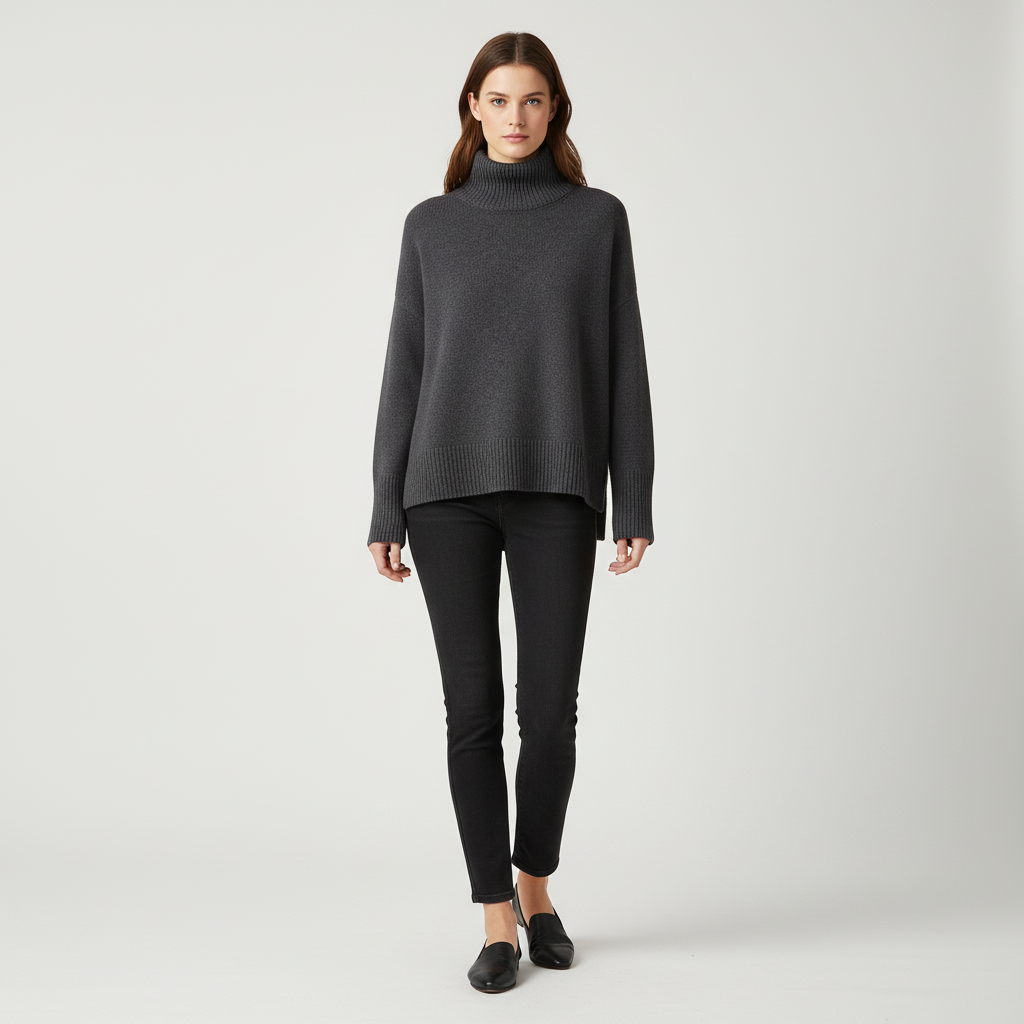 Damen Oversize-Rollkragenpullover | Überschnittene Schultern
