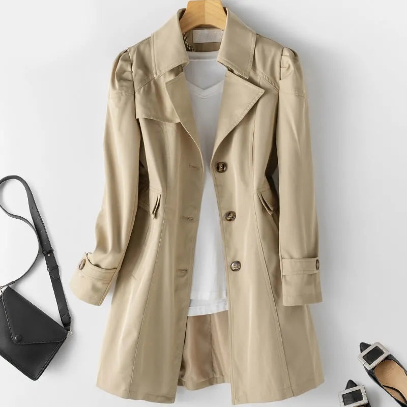 Damen Mantel Trench Lang Winter | Knöpfe