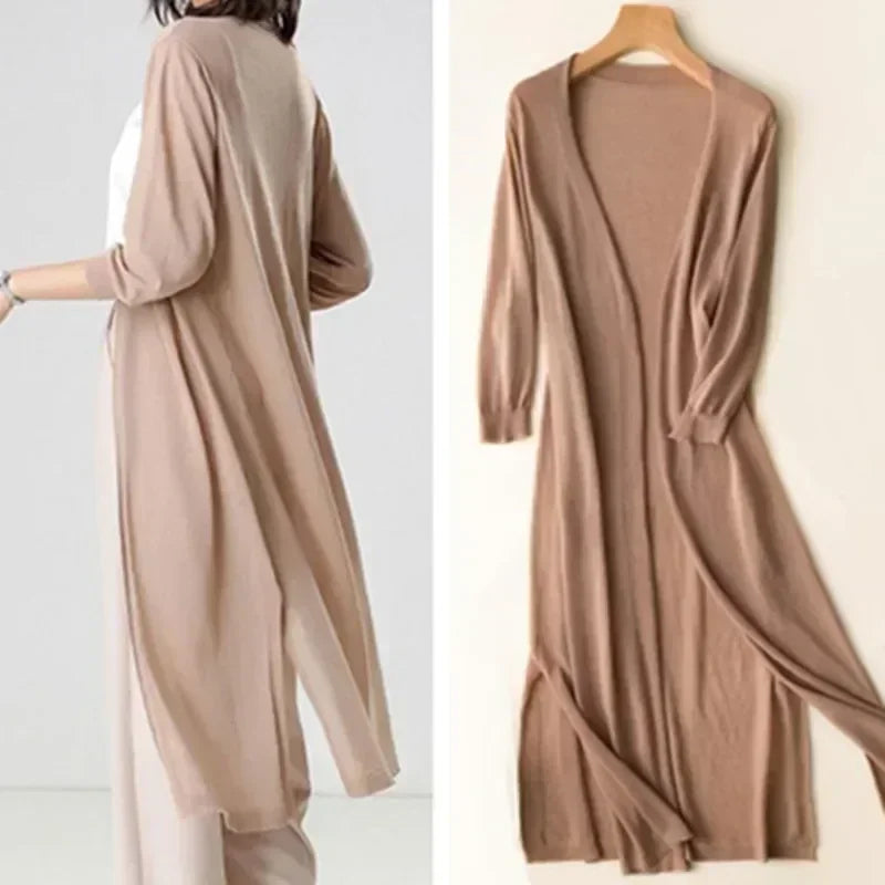 Damen Strickjacke Lang Mit Offener Front | Winter