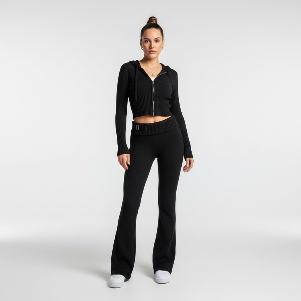 Damen Strick Loungewear Set | Crop Oberteil