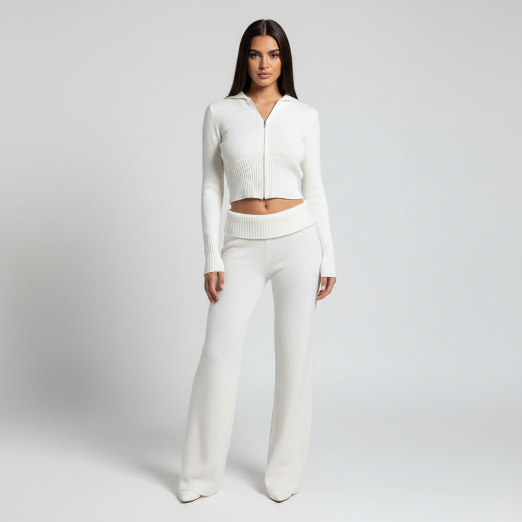 Damen Strick Loungewear Set | Crop Oberteil