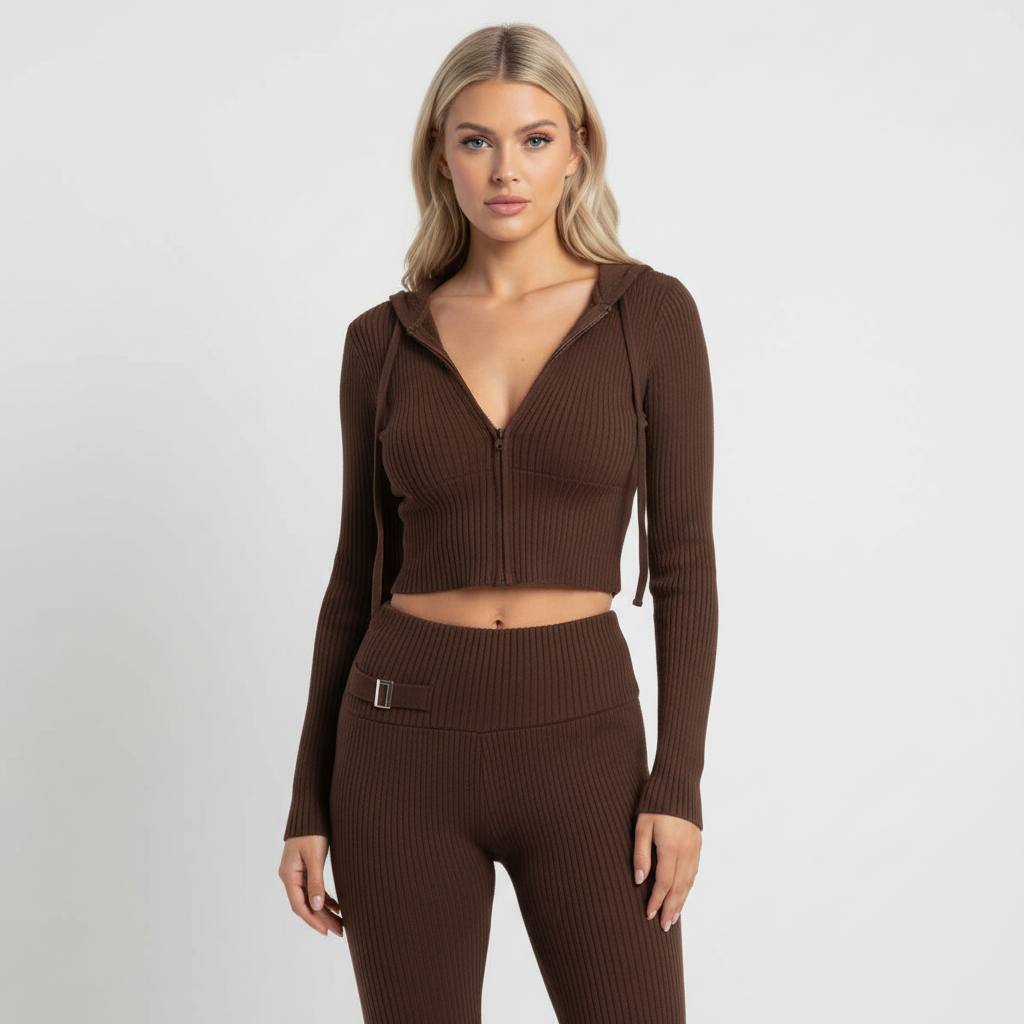 Damen Strick Loungewear Set | Crop Oberteil