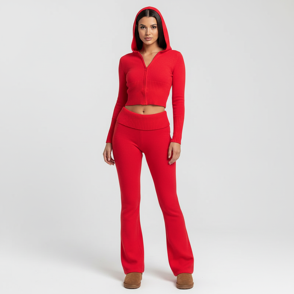 Damen Strick Loungewear Set | Crop Oberteil
