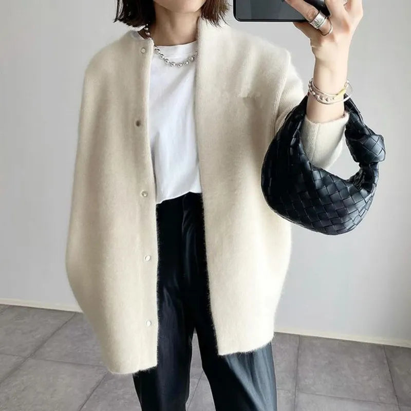 Damen Strickjacke Lang Strick Mit Rundhalsausschnitt | Winter