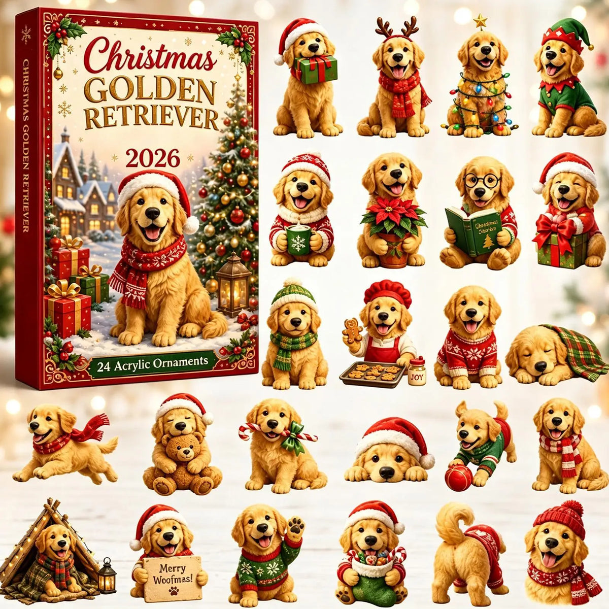 Golden Retriever Adventskalender Mit Christbaumschmuck | Weihnachten