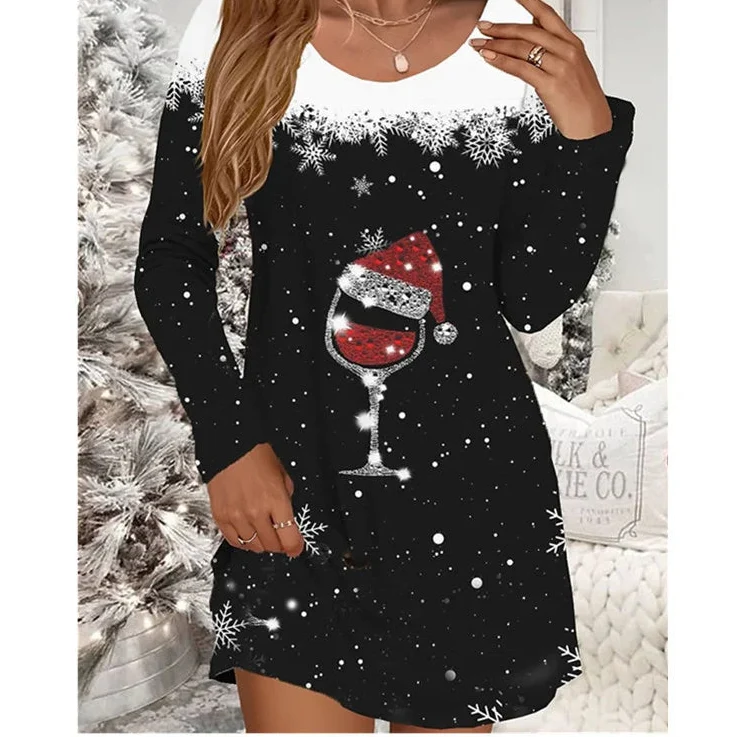 Damen Kleid Mini Langarm Weihnachten | Winter
