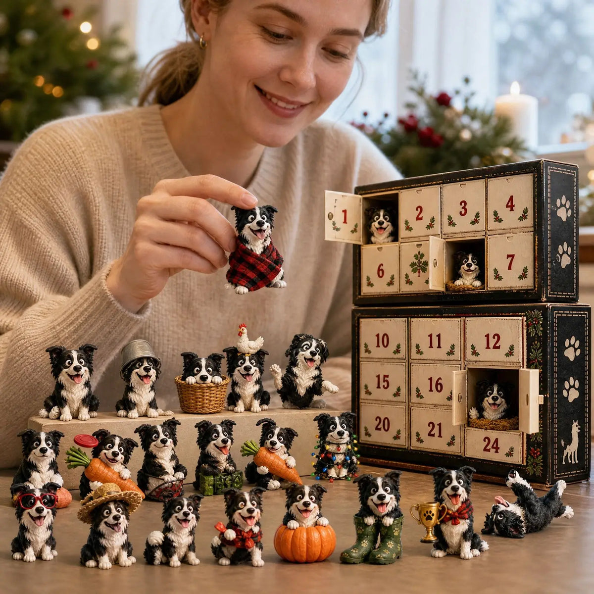 Collie Adventskalender Mit Hunde Ornamenten | Weihnachten