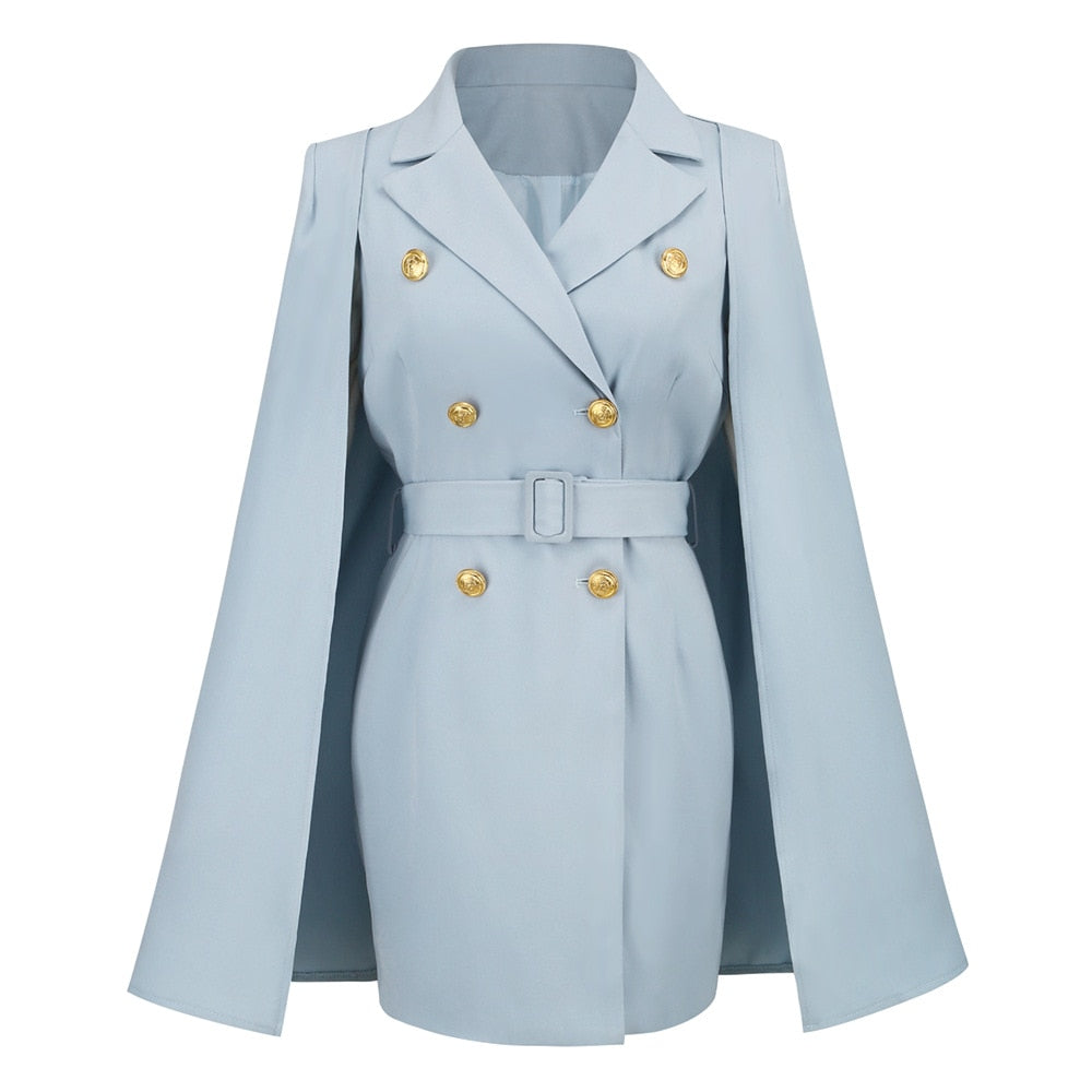 Damen Mini Kleid im Cape Blazer-Stil | Gürtel