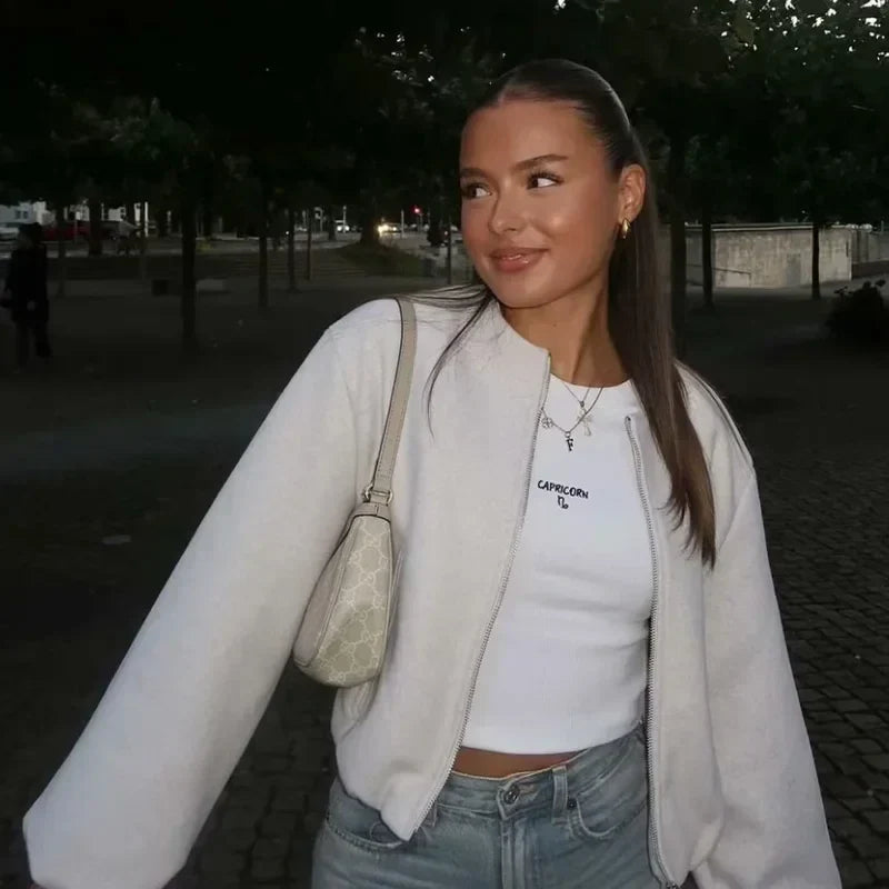 Damen Kurze Jacke Mit Reißverschluss | Lässig